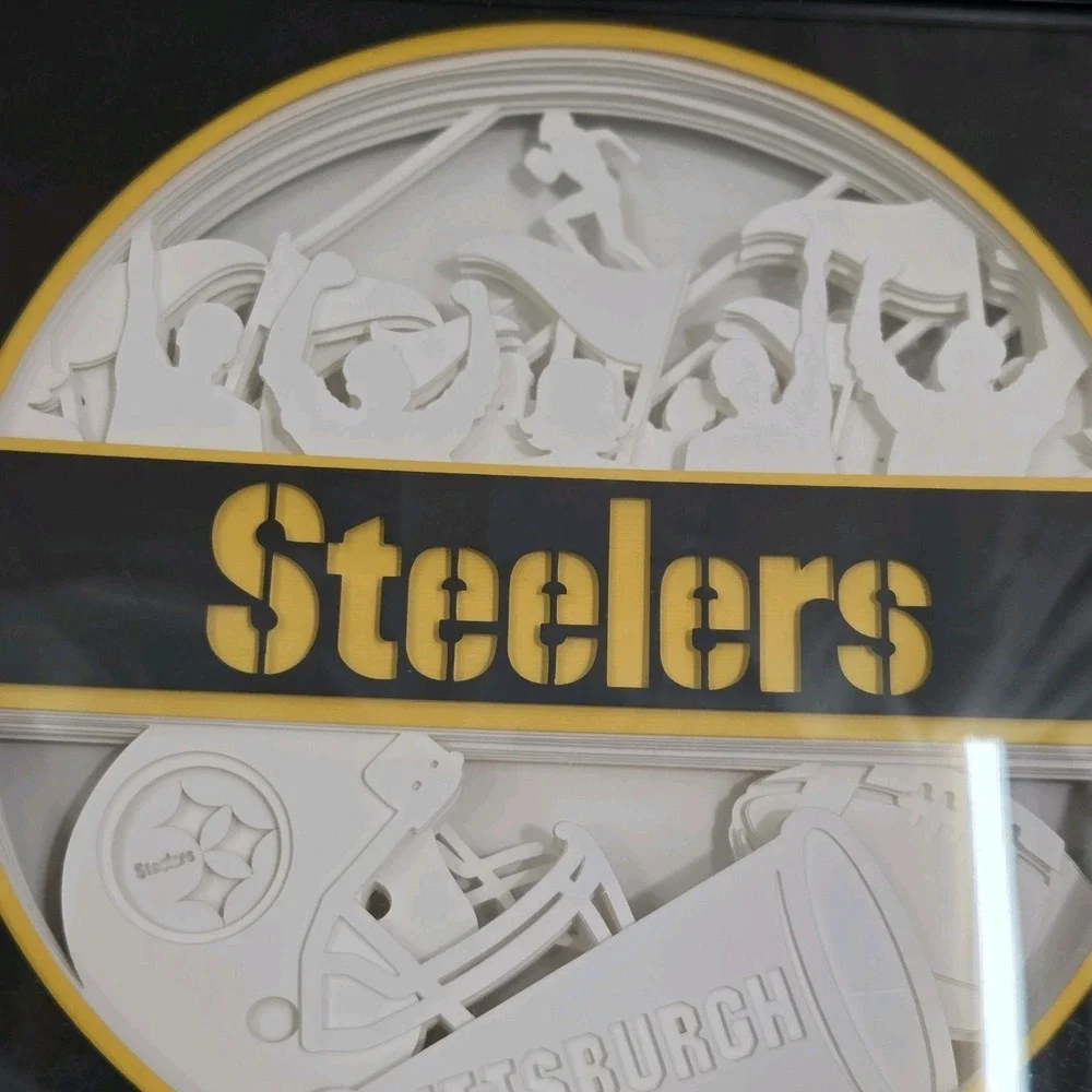 PITTSBURGH STEELERS LED SHADOW BOX LIGHT 3D PAPERCUT LIGHTED MAN CAVE 10X10 NFL